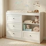 Nordee Axio Baby Changing Table Dresser, Nursery Dresser with Changing Table Top, Multi-Fuctional Furniture for Nursery with 4 Drawers & Adjustable Shlef, Baby Diaper Changing Station, White
