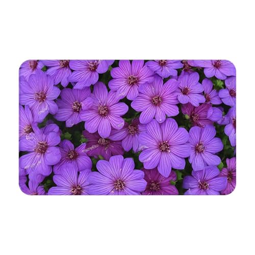 Purple Lily Flowers Print Living Room Bathroom Kitchen Anti Slip and Absorbent Carpet, Indoor Entrance Door Muddy Floor Mat, Ultra Soft Washable Carpet 21x31.5 Inches