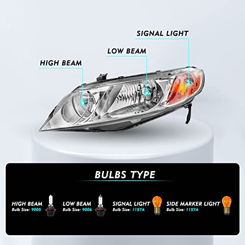 Tusdar TDR-009 4-Door Sedan Headlight Assembly Set Compatible With 2006-2011 Honda Civic Driver & Passenger Side thumb #1