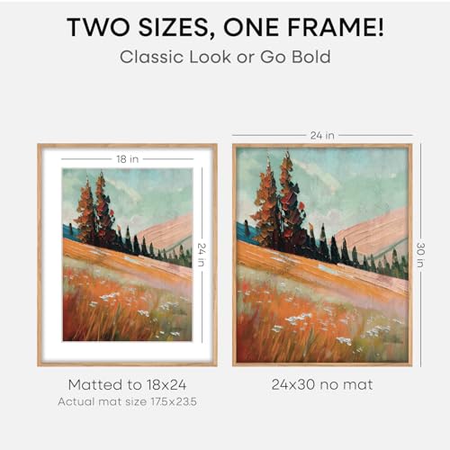 Image of Homeforia 24x30 Picture Frame Wood, High End Natural Oak 24 x 30 Frame with Mat 18 by 24, 24x30 Light Wooden Poster Frames Matted to 18x24 Photo, 30by24 Large Frame, Tempered Glass, Wall Kit, Set of 3