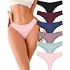 FINETOO 6 Pack Cotton Thongs for Women Breathable Low Rise Bikini Panties Womens Thong Underwear Sexy XS-2XL