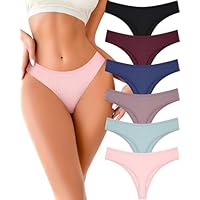 FINETOO 6 Pack Cotton Thongs for Women Breathable Low Rise Bikini Panties Womens Thong Underwear Sexy XS-2XL