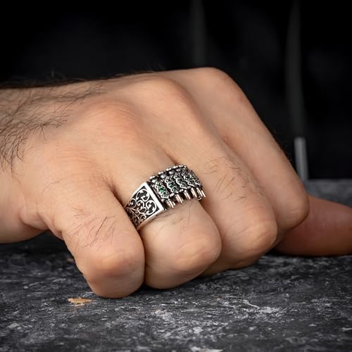 (YEŞİL) 925 Ayar Gümüş Yüzük Kurşun Tasarım Alyans Yüksek Kaliteli Nakışlı Erkek Takı Mücevher (20) - Görsel 2