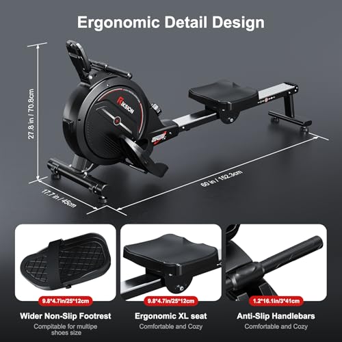 RIKSION Rowing Machine Magnetic Foldable, Fitness Exerciser Indoor