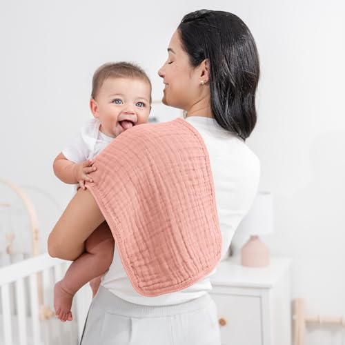 Image of Comfy Cubs Muslin Burp Cloths 20 inch x 10 inch, Pack of 10 - Large, 6-Layer, Ultra Absorbent 100% Cotton for Baby Drool and Messes - Soft, Safe & Gentle Baby Burp Cloths for Boys & Girls - Bold Blush