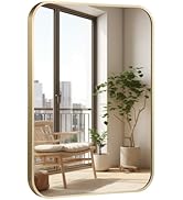 Acovy Bathroom Mirror 22x30 Inch, Rustproof Aluminum Metal Framed Mirror For Wall, Matte Gold Bathroom Vanity Mirror, Shatterppoof Mirror, Living Room, Hanging Or Leaning Horizontal Or Vertical