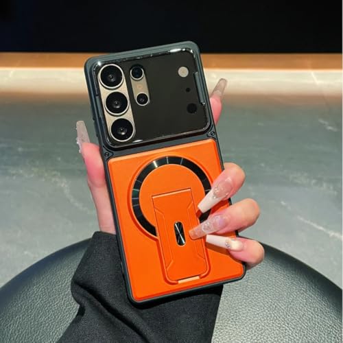 Coque Galaxy A37 orange avec protection caméra verre et support pliable