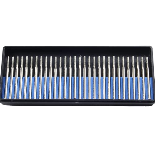 Drilax 2mm Diamond Drill Bit 30 Pcs Case Set Jewelry Beach Sea Glass Shells Gemstones Bur Standard Shank Compatible with Dremel Burr Lapidary