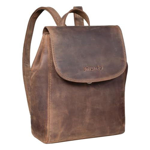 STILORD Hazel Frauen Rucksack Elegant Leder Daypack Kleiner Lederrucksack Vintage Cityrucksack Rucksackhandtasche für 13,3 Zoll MacBook Echtleder Farbe:mittel - braun