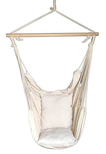 Image of SueSport Hanging Rope Hammock Chair Porch Swing Seat Sky Chair with Cushions for Any Indoor or Outdoor Spaces - Max. 265 Lbs - 2 Seat Cushions Included
