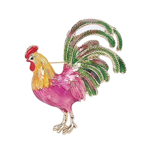 Image of Cute Rooster Lapel Brooch Pin for Women Girls Golden Plated Cock Chicken Hen Farm Animal Enamel Pins Clip Sweater Coat Backpack Brooches Pins Fashion Jewelry Gifts Clothes Accessories