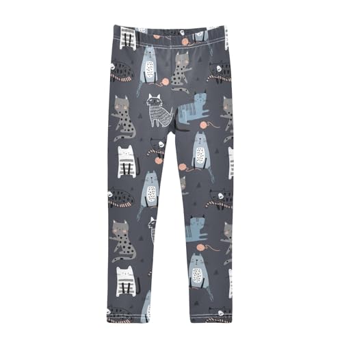 CaTaKu Girls Leggings Cartoon Cats Balls Leggings for Girls Kids Athletic Workout Yoga Pants Size 4-10T