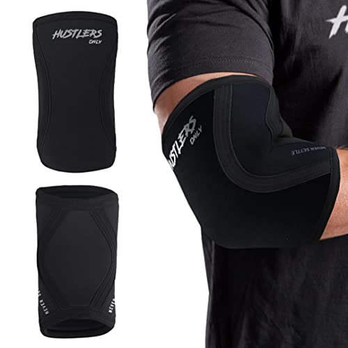 Hustlers Only Elbow Sleeves Weightlifting 5mm Neoprene Compression Elbow Braces for Instant Joint Pain Relief Elbow Support Sleeves for Gym Training, Fitness, and Workout. (M, Black)