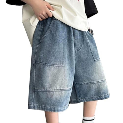 Kids Wide Leg Denim Jean Shorts Knee Length Baggy Summer Casual Elastic Waist Bermuda Shorts with Pockets for 5-14 Years