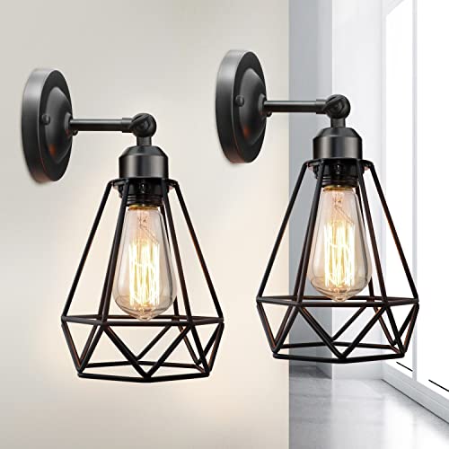 Industrial Wall Sconce 2 Pack, Wire Cage Wall Sconce, Vintage Wire Cage Wall Lighting Sconce, Adjustable Vintage Wall Light Fixture Farmhouse Wall Lighting Fixture for Bedroom, Headboard,Garage, Porch