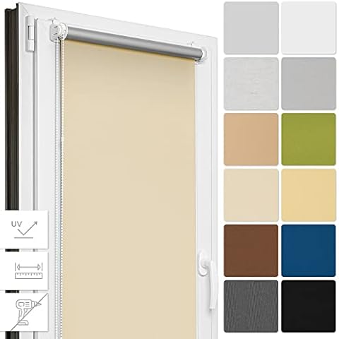 Estika Thermo rollos für Fenster ohne Bohren nach maß, Verdunklungsrollo, Klemmfix Montage, 13 Farben, Breite 30-130 cm, Höhe 150 cm und 220 cm, Thermorollo hitzeschutz, Jalousien Fenster Cover