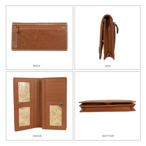 Anna by Anuschka Heritage Collection Women's Genuine Leather RFID Blocking Bi-Fold Clutch Wallet - Floral Embossed Hazelnut4