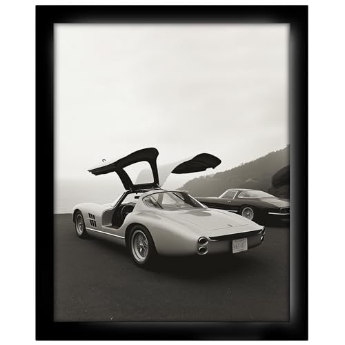 Posterizer - classic parked car print - vintage car poster - black and white photography art - Living Room or Bedroom Wall Decor - 11x14 framed wall art