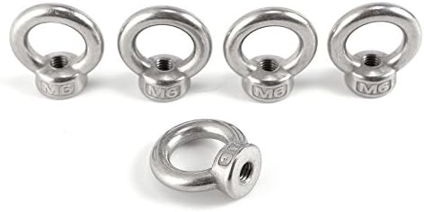 Hamimelon A4 Marine Grade Stainless Steel Lifting Eye Bolts Nuts Female Nuts M5 M6 M8 M10 Metric Thread (M6,5pcs)