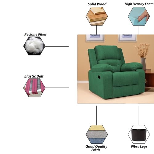 Image of Casaliving Taylor Comfy Single Seater Recliner Sofa for Ultimate Relaxation | Premium Fabric (Green)