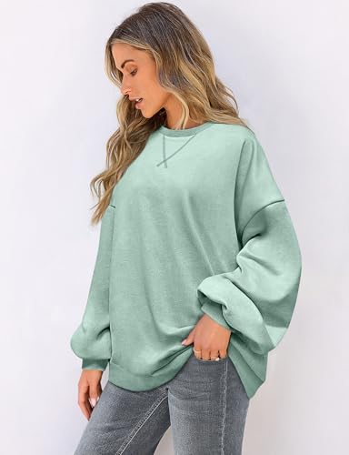 Image of UEU Women Oversized Striped Crewneck Sweatshirt Long Sleeve Color Block Pullover Tops Casual Loose Workout Shirt