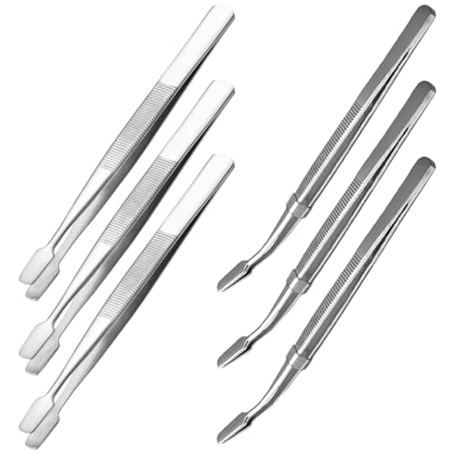 OATIPHO Pinzas para Sellos de Acero Inoxidable 6 Piezas 3 Punta Recta 3 Punta Curva Pinzas Largas para Manualidades y Fotografía Ideales para Coleccionismo y Aplicación Precisa