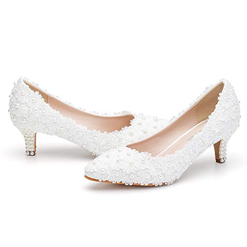 Dressfirst Women's Bridal Stiletto Heel Closed Toe Pumps with Imitation Pearl Applique,1.97"…4