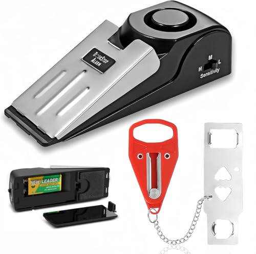 Portable Door Lock & Door Stop Alarm Set, Travel Safety Hotel Door Jammer with 150dB Alarm, Heavy Duty Portable Security Door Lock Device for Home, Apartment, Dorm, and Travel Protection Gift battery