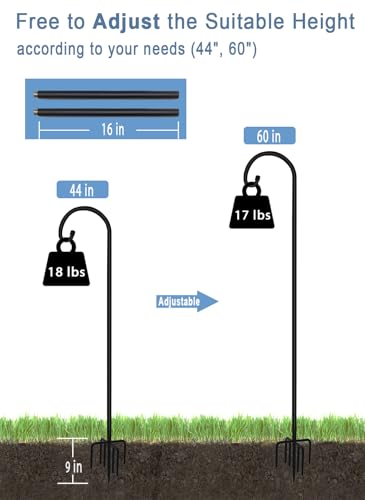 Image of Artigarden 60 inch Outdoor Shepherd Hook with Upgraded 7 Prong Base (1 Pack), Adjustable Heavy Duty Garden Hanging Stake for Bird Feeder Solar Light Plant Hanger Wedding Decor, Matte Black