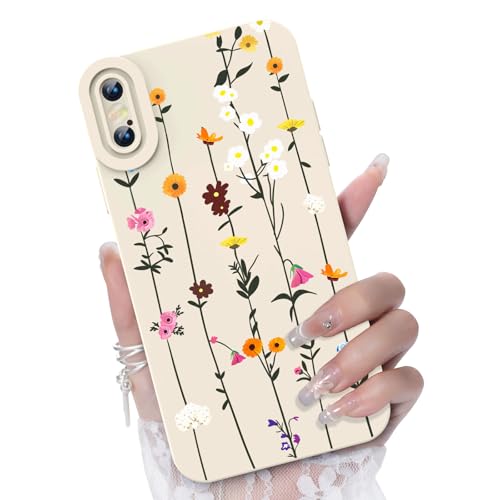 CASBST for iPhone X/XS Phone Case, Colorful Floral Pattern, White