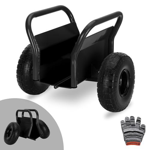 Heavy Duty Panel Dolly Slab Dolly Two Comfortable Handles 10 Inch Solid Rubber Tires Supports Up to 1000 Pounds All Terrain Movement Ideal for Heavy Drywall Sheets and Door Material Transport (Black)
