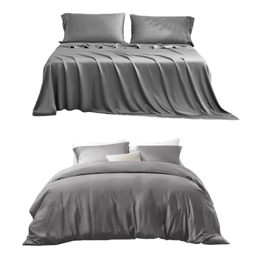 ACCURATEX Cooling Sheets and Cooling Duvet Cover Set Twin Size,Grey