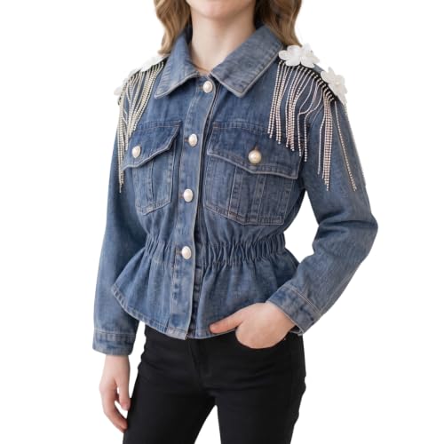 Image of WELAKEN Girls Denim Jackets - Trendy Button-Up Outerwear for Kids