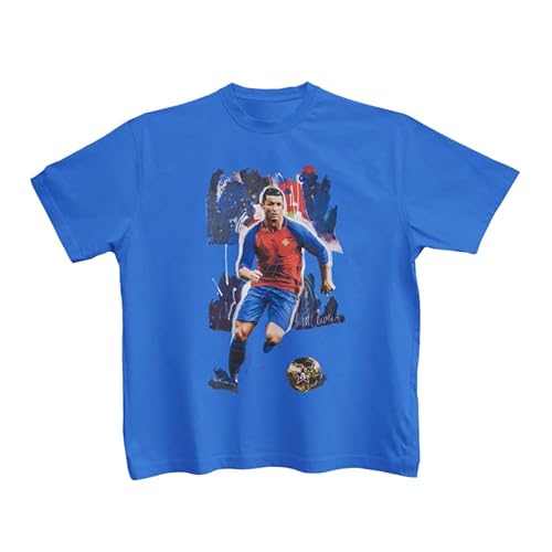 Pop Art Print Cristiano Portugal Don Ronaldo Kids Tshirt - Graphic Youth Unisex Soccer Shirt Royal Blue