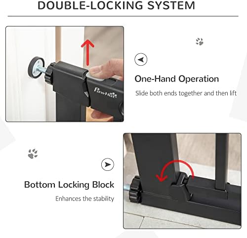 PawHut Dog Gate with Cat Flap Pet Safety Gate Barrier, Stair Pressure Fit, Auto Close, Double Locking, for Doorways, Hallways, 75-82 cm Black