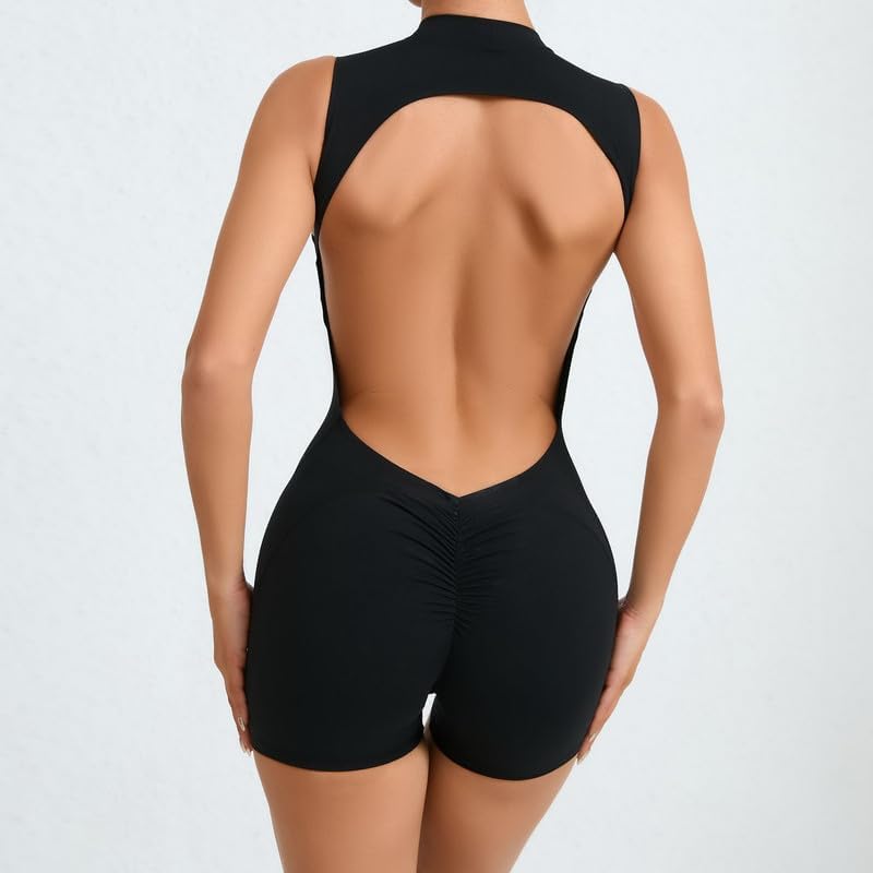 Litthing Women Short Jumpsuit Backless Scrunch Butt Workout Rompers V Back Yoga One Piece Unitards Sleeveless Gym Bodycon - Image 6