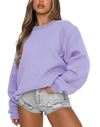 Fanway&EC Womens Long Sleeve Sweatshirt Casual Crewneck Oversized Pullover Hoodies Fall Tops Lavender