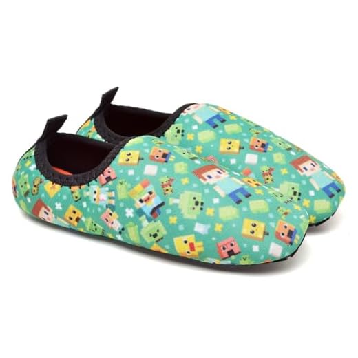 Sapatilha Infantis Aquática Antiderrapantes, Macias, Calce Fácil para Praia, Piscina, Natação, Surf, Barco, Pesca, Camping, Caminhada, Neoprene (Minecraft Verde, BR, Criança de 4 a 8 anos, Faixa Numérico, 31, 32)