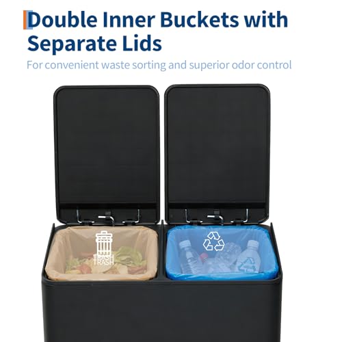Caneca de basura doble compartimento 60 litros negra miniatura 3