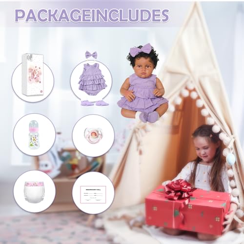 Image of KSBD Reborn Baby Doll Black Girl - 18 Inch Weighted Lifelike Realistic African American, Newborn Real Life Handcrafted Toddler Baby with Hair, Soft Cloth Body and Accessories Gift Set for Kids Age 3+