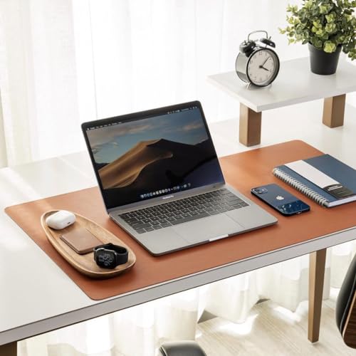 Image of Bellblock Large Extended Reversible Desk Mat /Mouse Pad /Gaming Pad for Office /Home| Vegan Leather | Anti-Skid, Slip-Resistant, Splash-Proof | Blue & Tan | 90x45cm