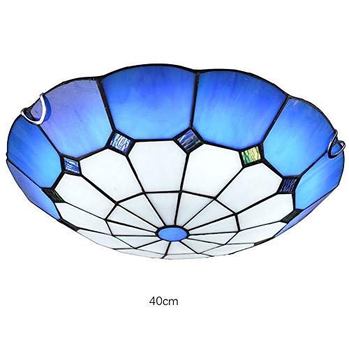 Lustre méditerranéen Tiffany en authentique vitrail vintage bleu - 7