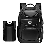 Mochila Executiva Impermeável Em Couro Sintético - Para Trabalho, Escola, Faculdade e Viagens (Preto, Pequeno)