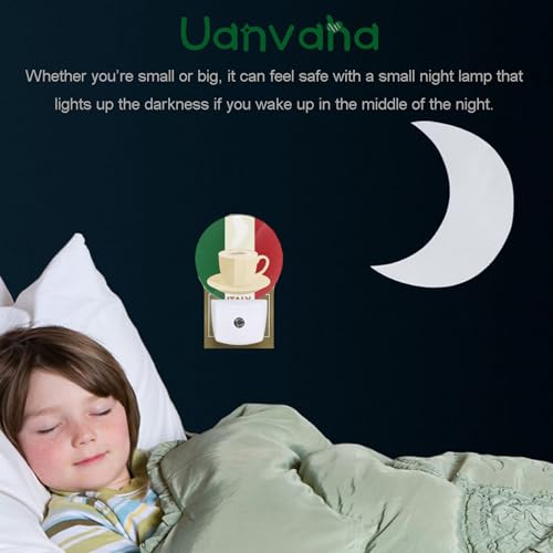 Image of Italy Coffee Night Light Espresso with Italian Flag with Italian Flag Night Lights Plug into Wall Auto on /Off for Hallway Stairway Kitchen Home Decor, Green Red Beige
