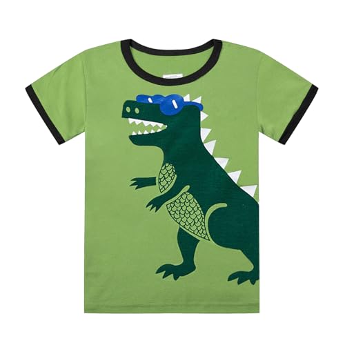 Umeyda Boys Pajamas Summer Cotton Pjs for kids Short Sets Sleepwear, Dinosaur Green, 5-7 Years2