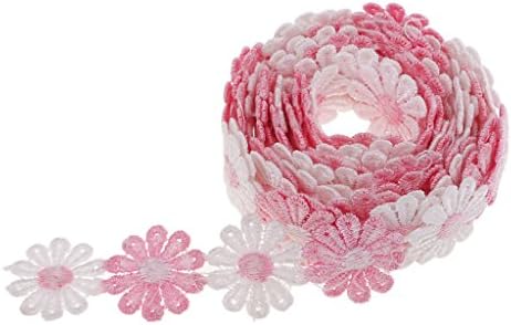Baoblaze Daisy Lace Trims Decorating Lace Trims for Sewing Craft Projects Embroidered Applique Sewing Craft Wedding Bridal Dress , Pink White, 25mm