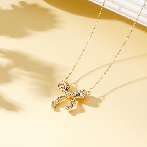 Bow Necklace for Women 14K Gold Plated Bowknot Dainty Bow Pendant Chain Necklace Fashion Jewelry Gifts