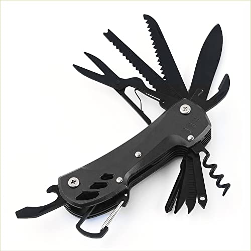 15 In 1 Pocket Multi-Function Knife With Scissors,Wine Corkscrew,Screwdriver Portable Outdoor Multitool Black #TOP5