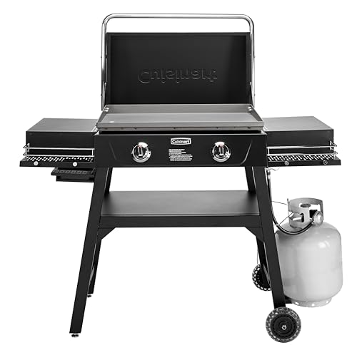 Cuisinart 28” Outdoor Griddle with Hood - Stainless Steel Dual Burner 30,000 BTU Gas Griddle, Wheels, 504 Sq. In. Cooking Surface with 2 Side Tables for Storage, Perfect for BBQs, Backyard and Patio