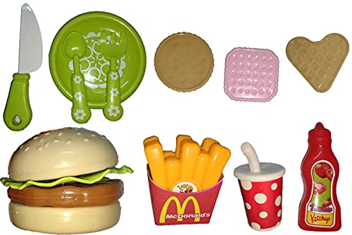 Image of O&R Pretend Plastic McDonald's Burger Fries and Ketchup Kitchen Play Fast Food Set, Party Play, Best Gifts Food playset for Boys Girls Kids (18 Pieces, Multicolour)